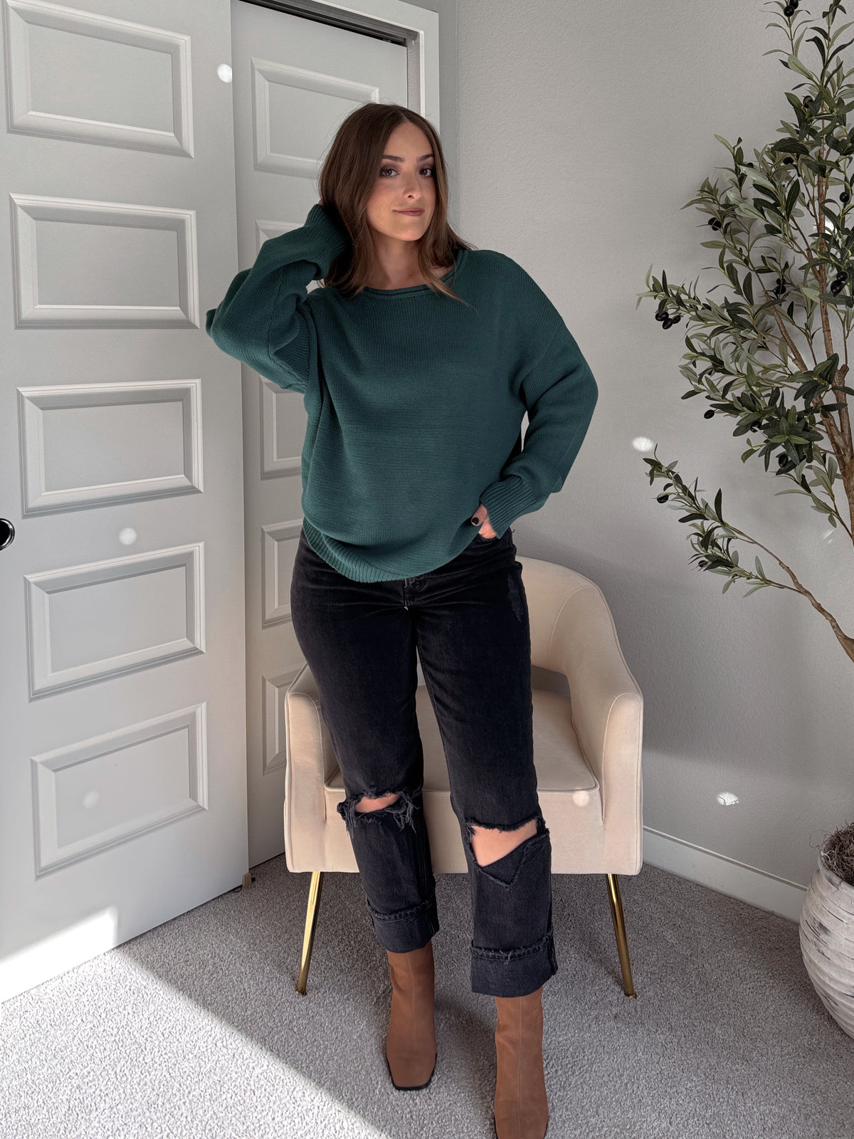 Ashbury Oversized Roll Neck Pullover Sweater (Deep Green)