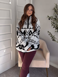 Aspen Patterned Oversized Knit Quarter Zip Pullover (Ivory/Black)