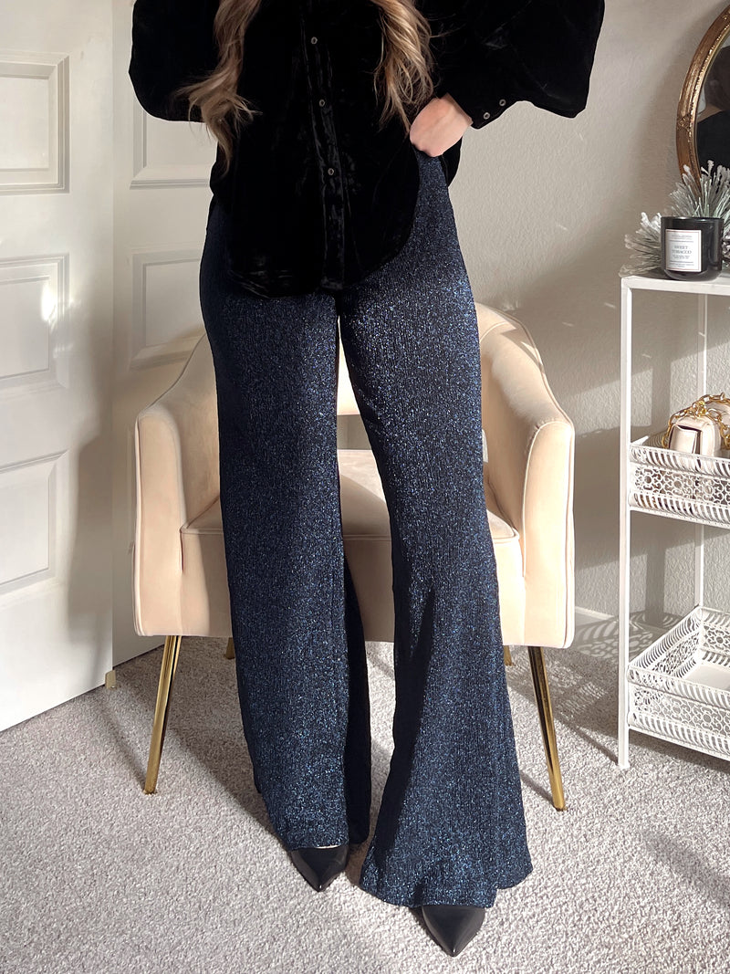 At Midnight Glitter High-Waisted Flare Pants (Navy) La Belle Boutique At Midnight Glitter High-Waisted Flare Pants (Navy) La Belle Boutique