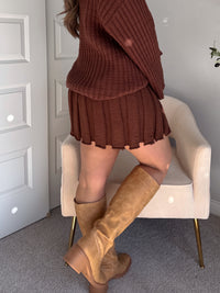 Beckett A-Line Wide-Ribbed Sweater Mini Skirt (Brown)