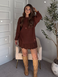 Beckett Oversized Ribbed Tunic Sweater (Brown)