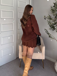 Beckett A-Line Wide-Ribbed Sweater Mini Skirt (Brown)
