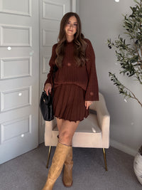 Beckett A-Line Wide-Ribbed Sweater Mini Skirt (Brown)