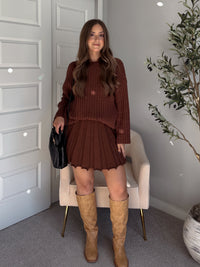 Beckett A-Line Wide-Ribbed Sweater Mini Skirt (Brown)