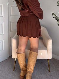 Beckett A-Line Wide-Ribbed Sweater Mini Skirt (Brown)