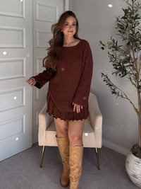 Beckett A-Line Wide-Ribbed Sweater Mini Skirt (Brown)