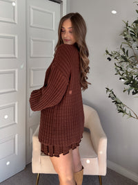 Beckett Oversized Ribbed Tunic Sweater (Brown)
