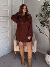 Beckett Oversized Ribbed Tunic Sweater (Brown)