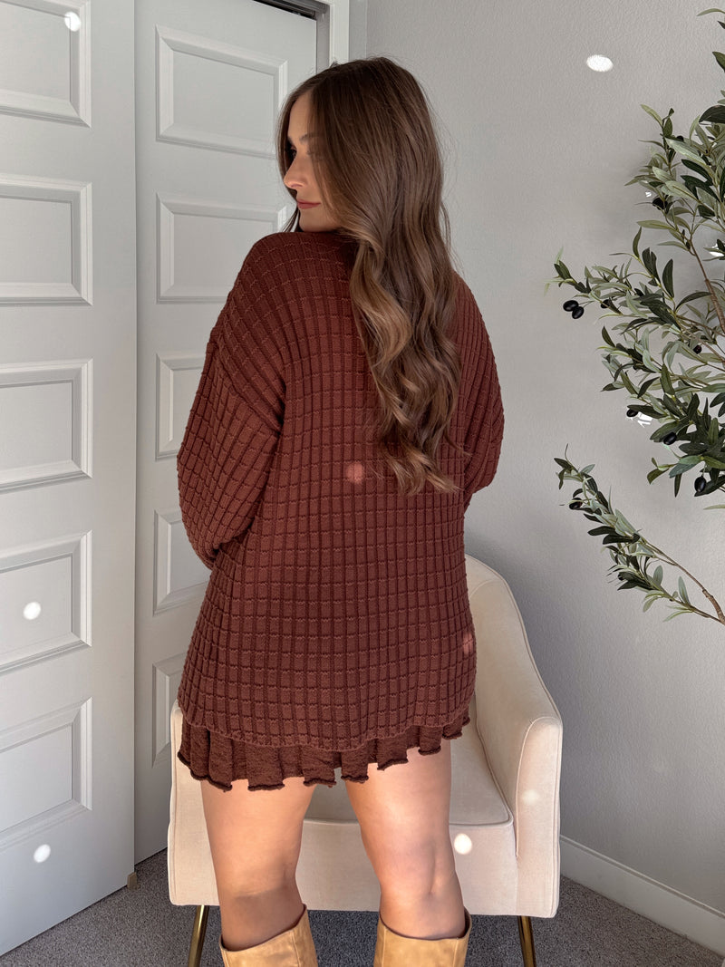 Beckett Oversized Ribbed Tunic Sweater (Brown)