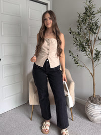 Beckham Square Neck Split Hem Button Down Vest (Light Khaki)