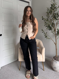 Beckham Square Neck Split Hem Button Down Vest (Light Khaki)