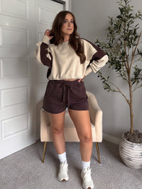 Bennett Contrast Cropped Sweatshirt (Bone/Espresso)