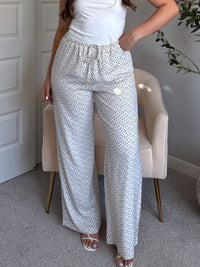 Blossom Bordeaux Floral Drawstring Wide Leg Pants (Cream)