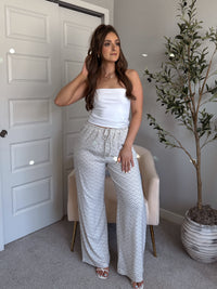 Blossom Bordeaux Floral Drawstring Wide Leg Pants (Cream)