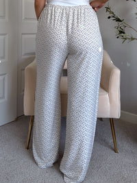Blossom Bordeaux Floral Drawstring Wide Leg Pants (Cream)
