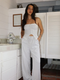 Blossom Bordeaux Floral Lace-Trim Corset Top (Cream)