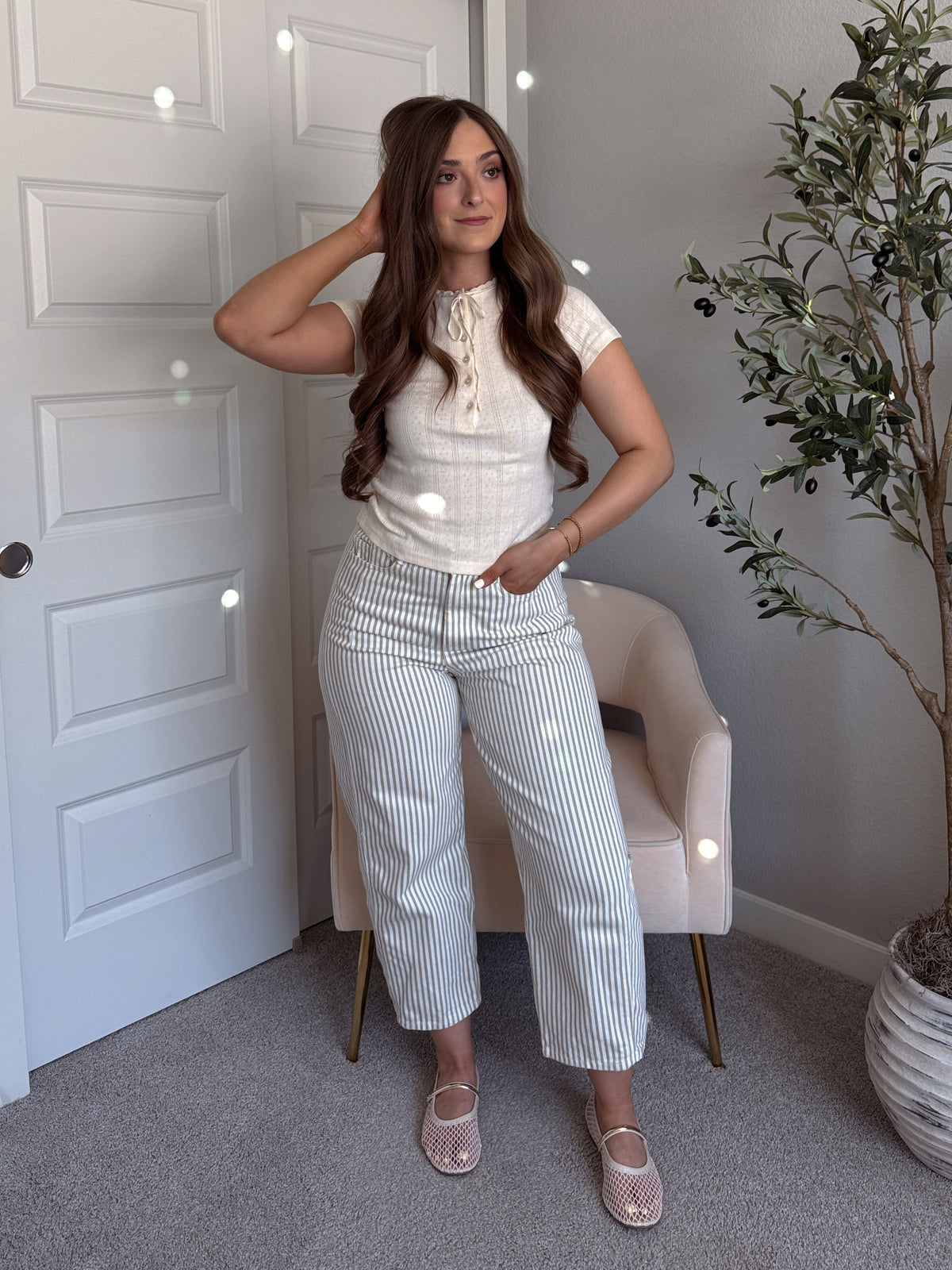 Briar Pointelle Tie Front Top (Butter)