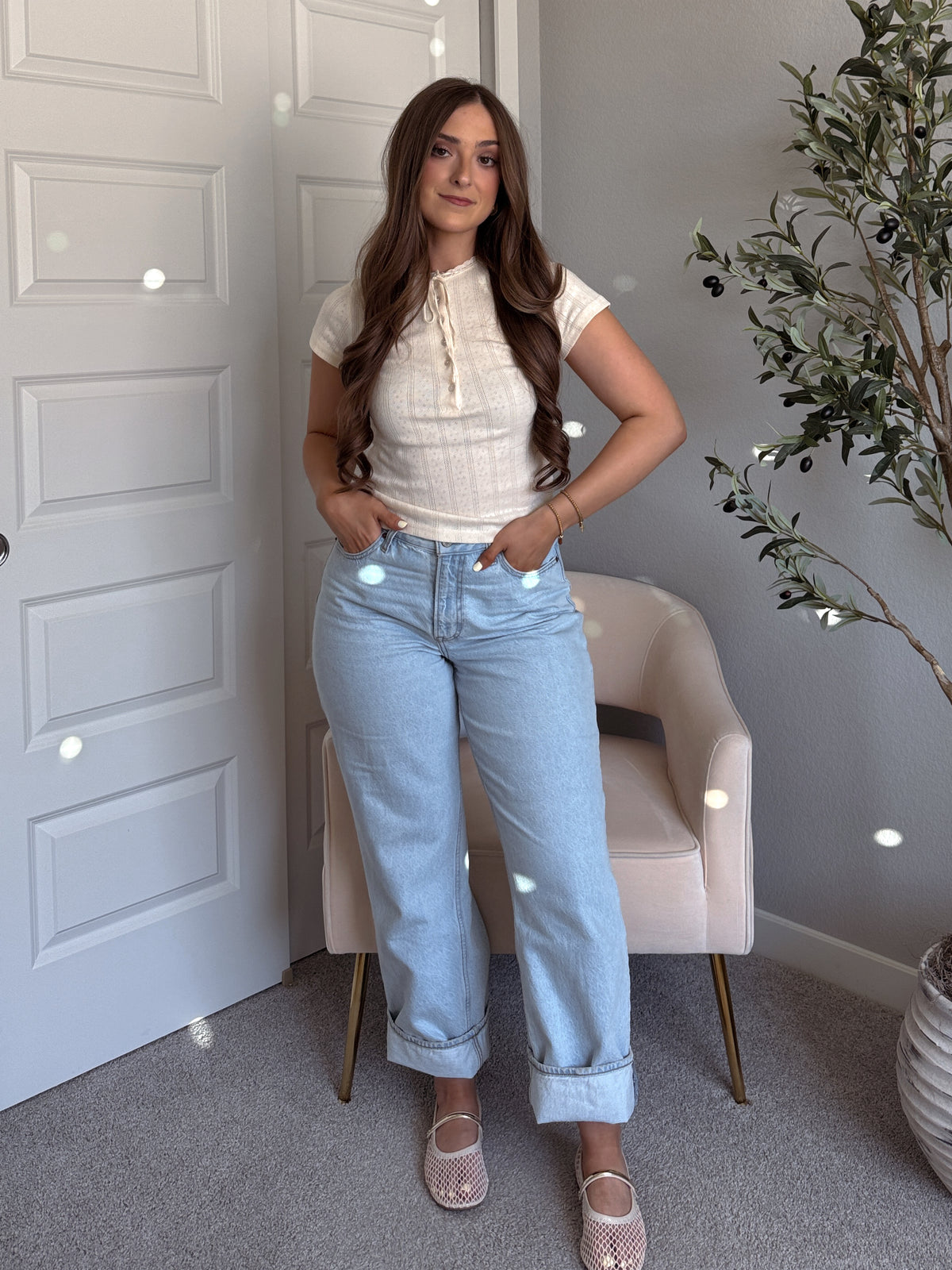 Briar Pointelle Tie Front Top (Butter)