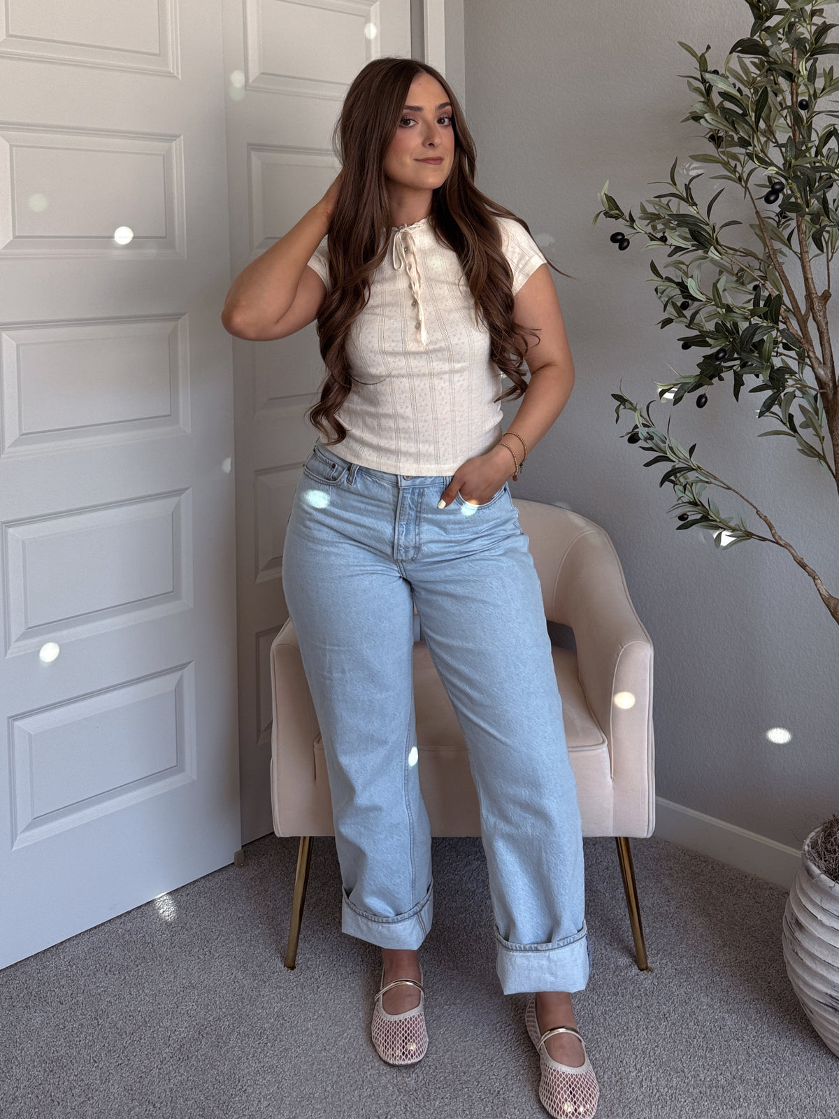 Briar Pointelle Tie Front Top (Butter)