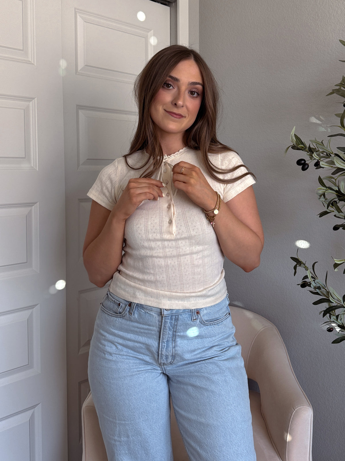 Briar Pointelle Tie Front Top (Butter)
