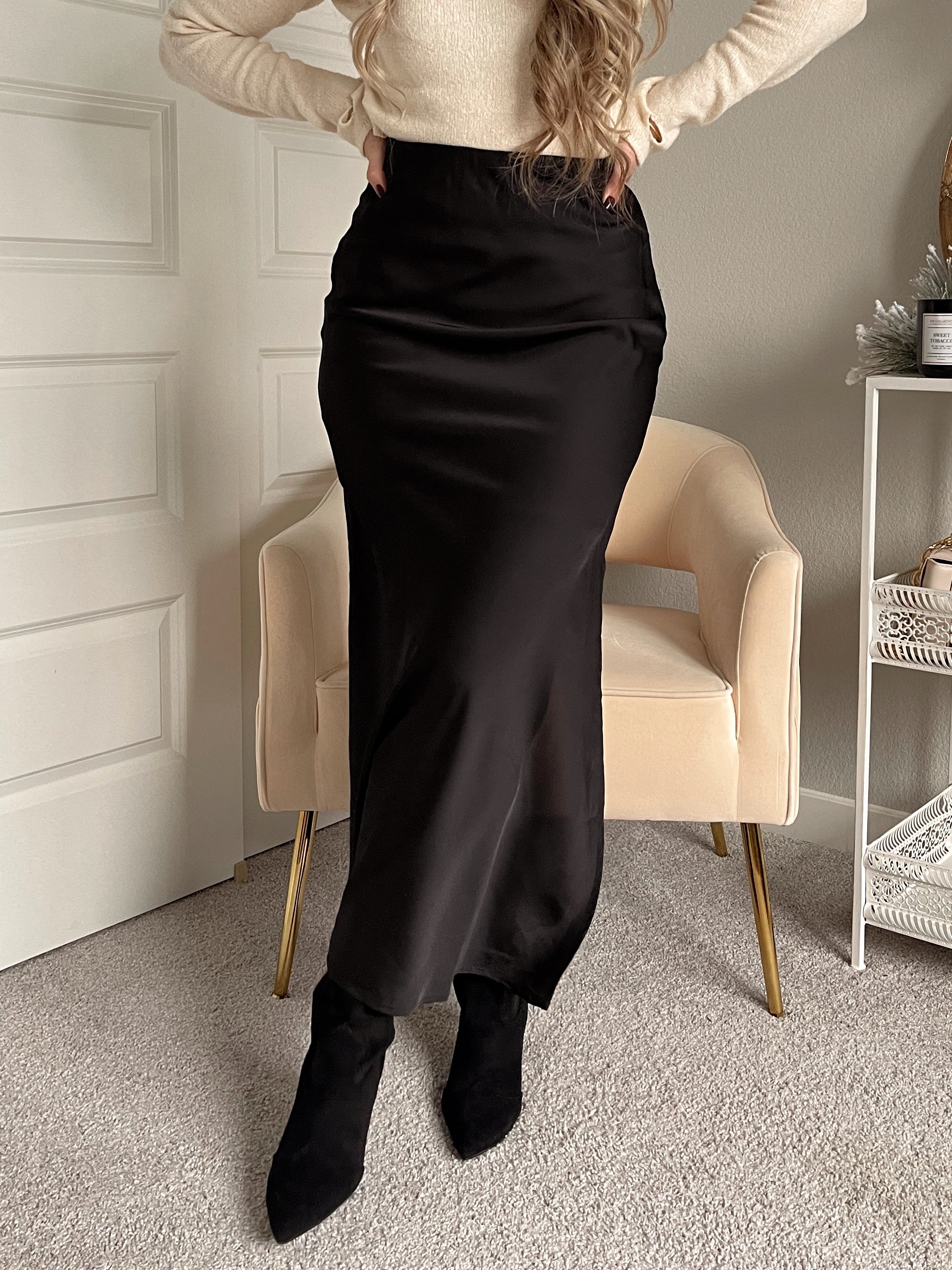 Bias cut 2025 satin skirt black