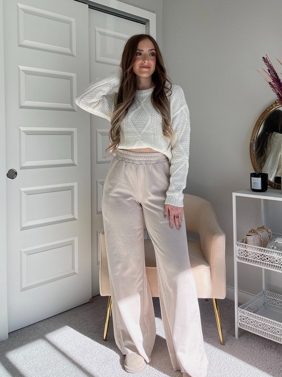 Vanessa wide leg lounge pant beige  Trendy Pants - Lush Fashion Lounge