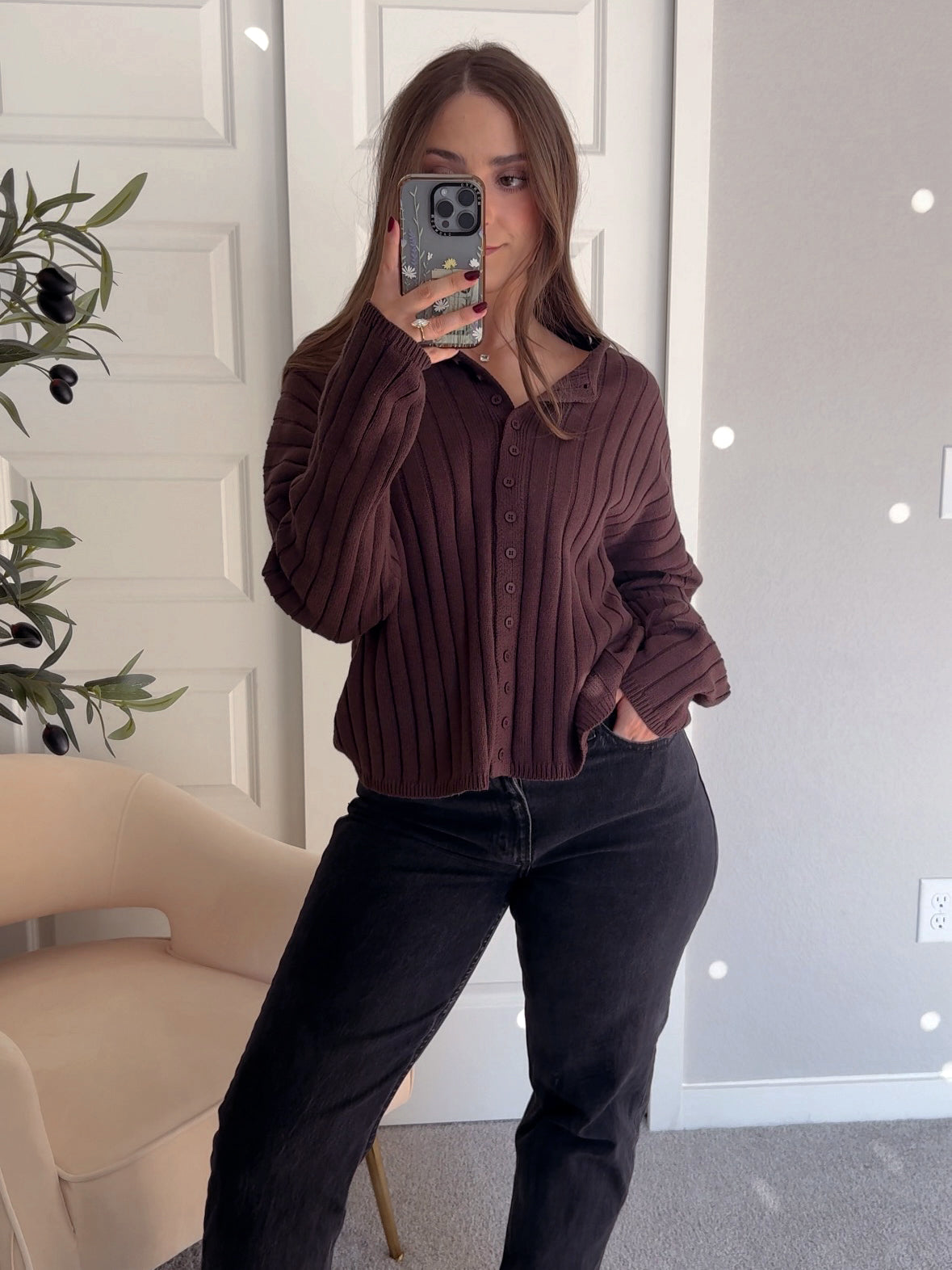 Campbell Wide Ribbed Cardigan (Chocolate)