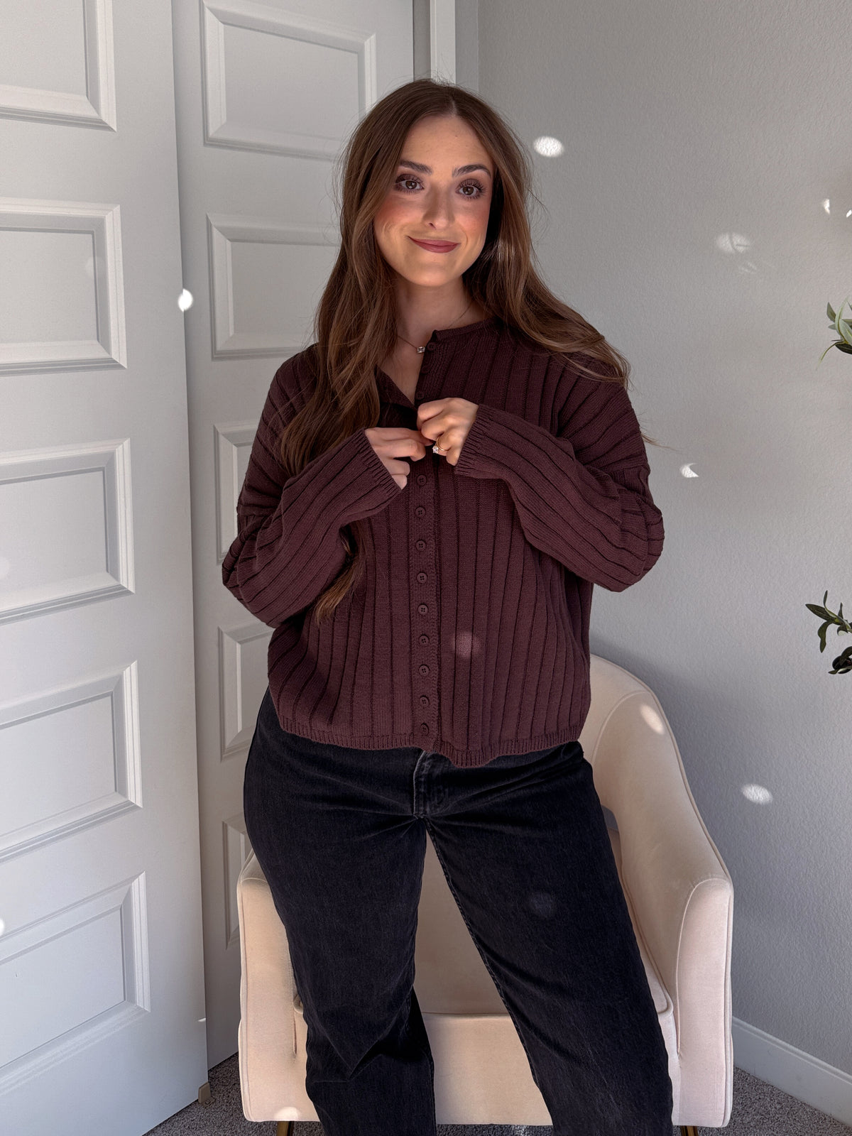 Campbell Wide Ribbed Cardigan (Chocolate)
