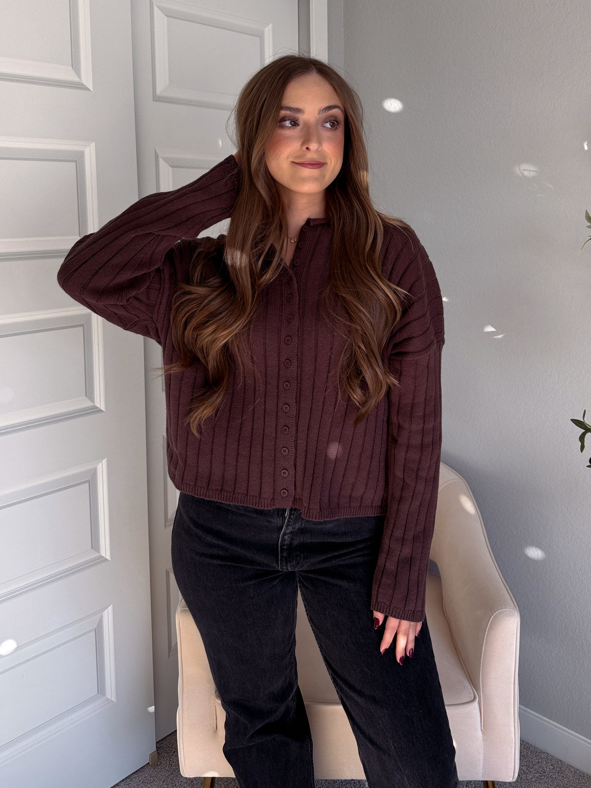 Campbell Wide Ribbed Cardigan (Chocolate)