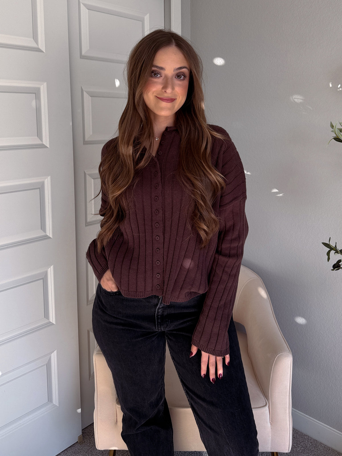 Campbell Wide Ribbed Cardigan (Chocolate)