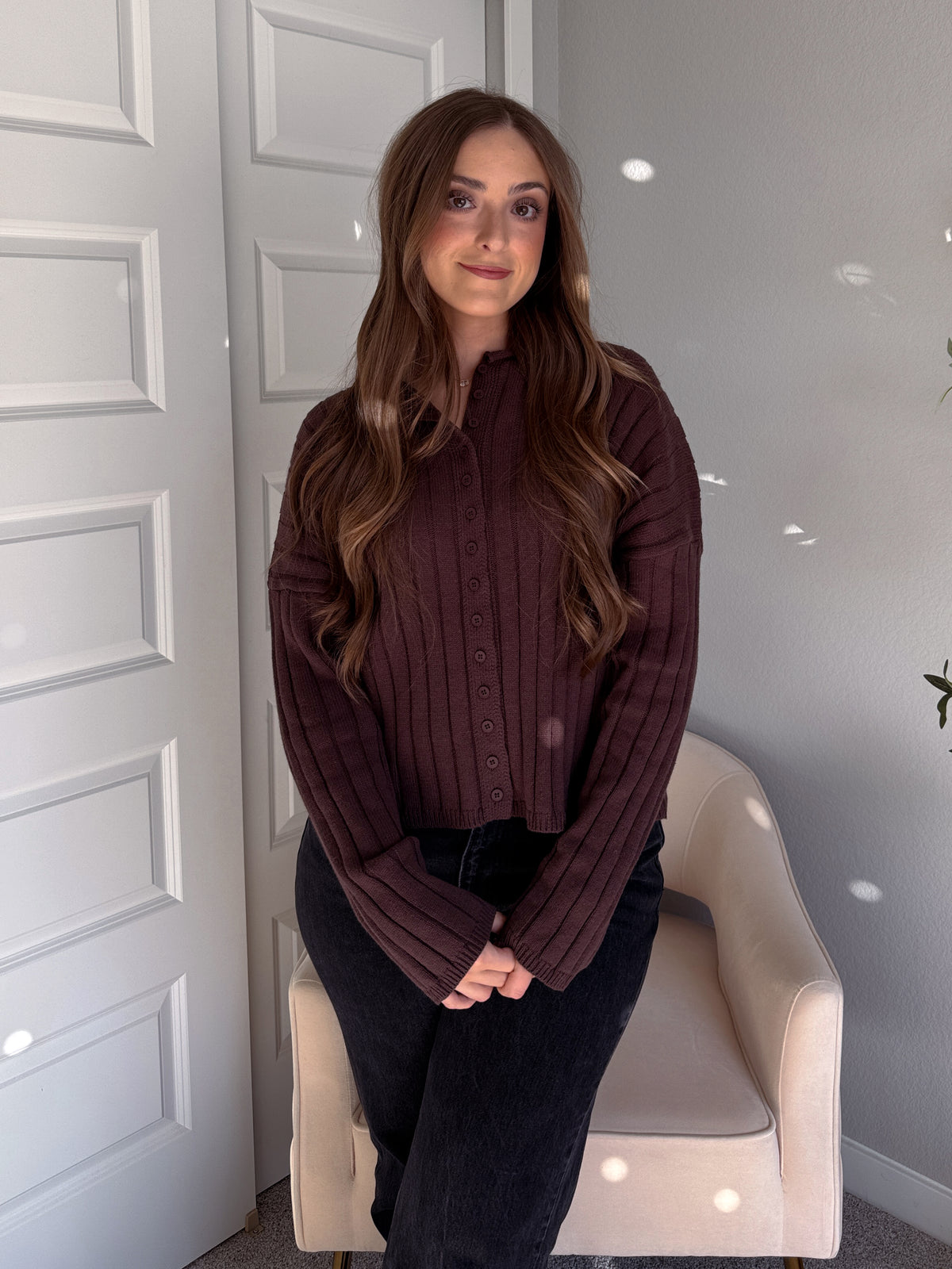 Campbell Wide Ribbed Cardigan (Chocolate)