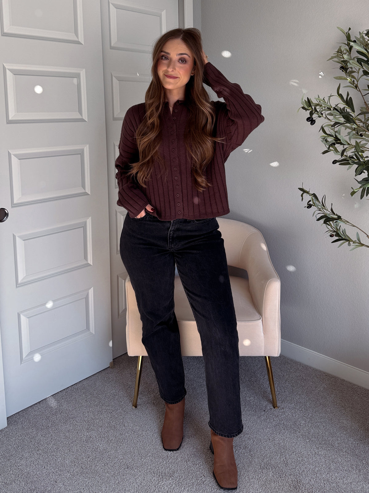 Campbell Wide Ribbed Cardigan (Chocolate)