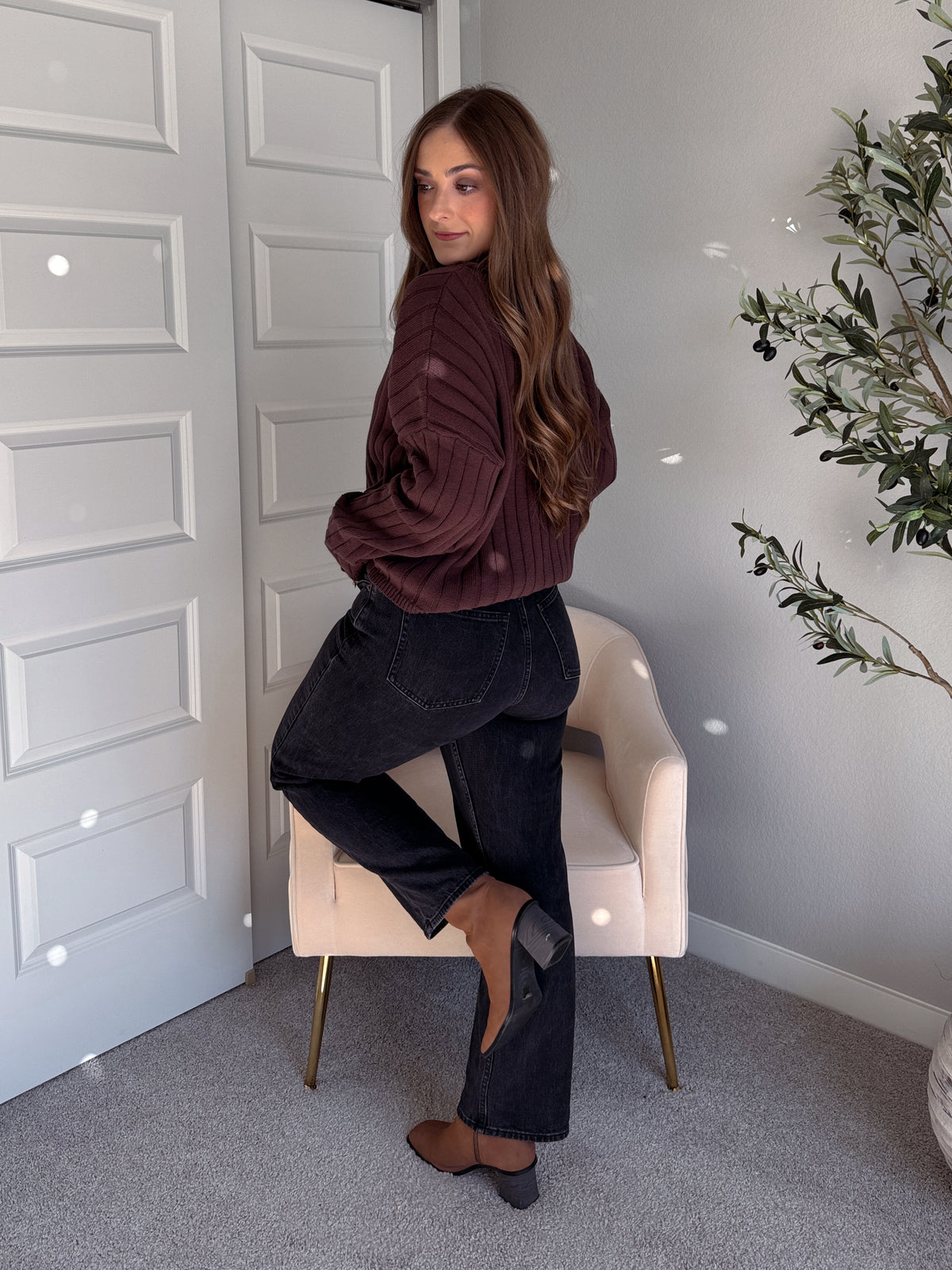 Campbell Wide Ribbed Cardigan (Chocolate)