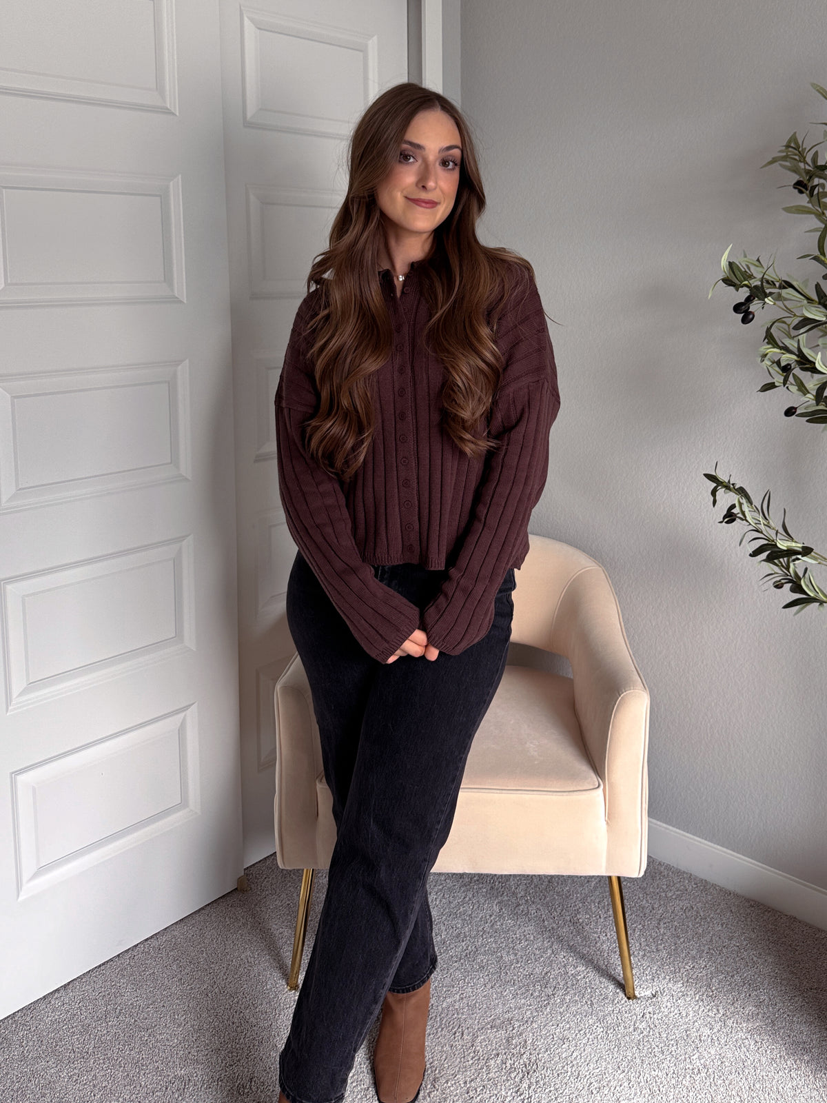 Campbell Wide Ribbed Cardigan (Chocolate)