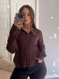 Campbell Wide Ribbed Cardigan (Chocolate)
