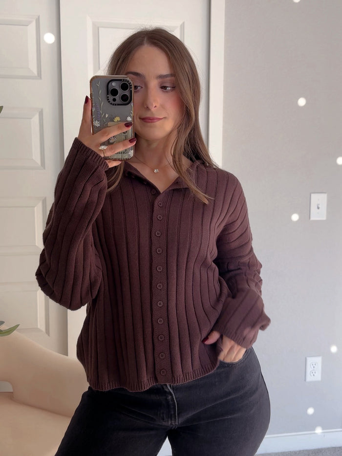 Campbell Wide Ribbed Cardigan (Chocolate)