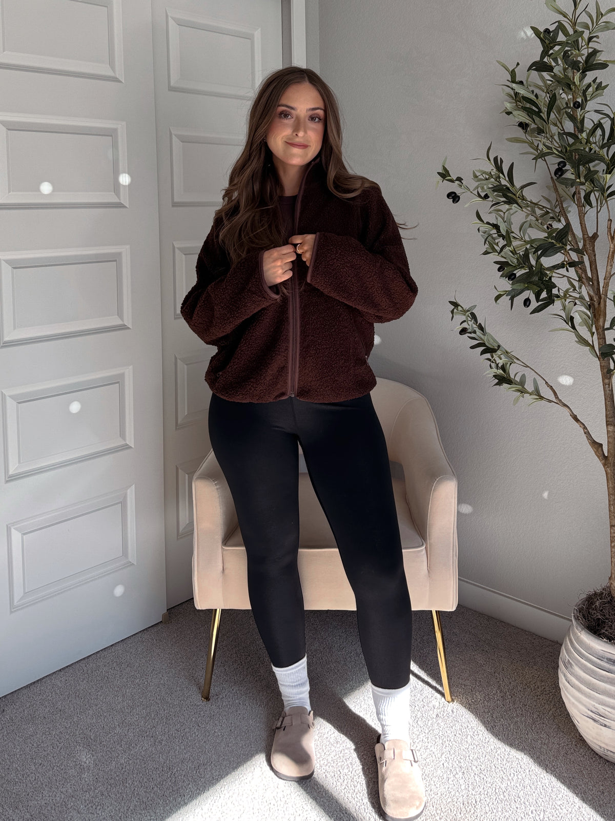 Carlisle Zip Up Mock Neck Fleece Jacket (Brown)