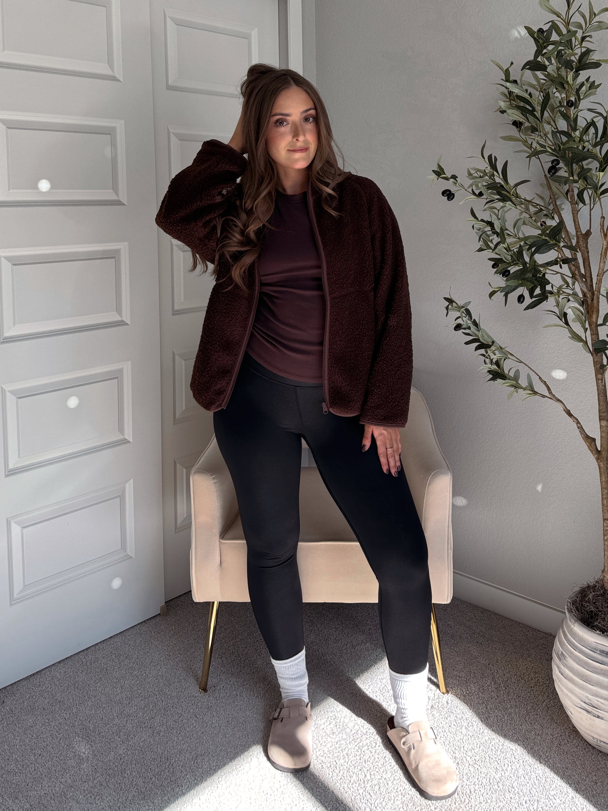 Carlisle Zip Up Mock Neck Fleece Jacket (Brown)