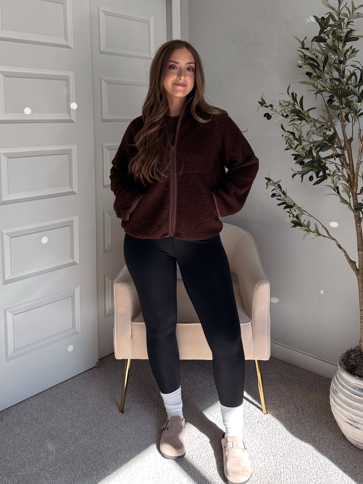 Carlisle Zip Up Mock Neck Fleece Jacket (Brown)