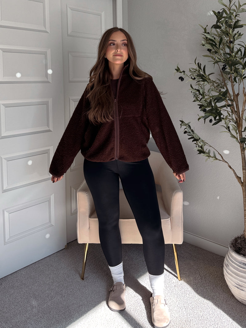 Carlisle Zip Up Mock Neck Fleece Jacket (Brown)