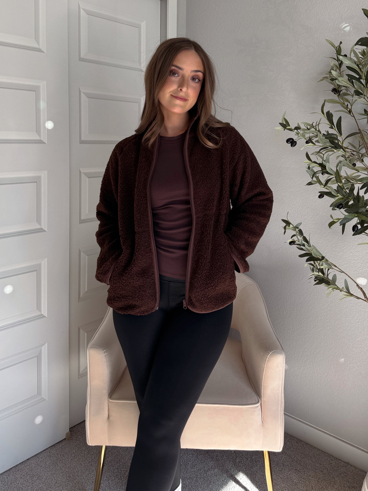 Carlisle Zip Up Mock Neck Fleece Jacket (Brown)