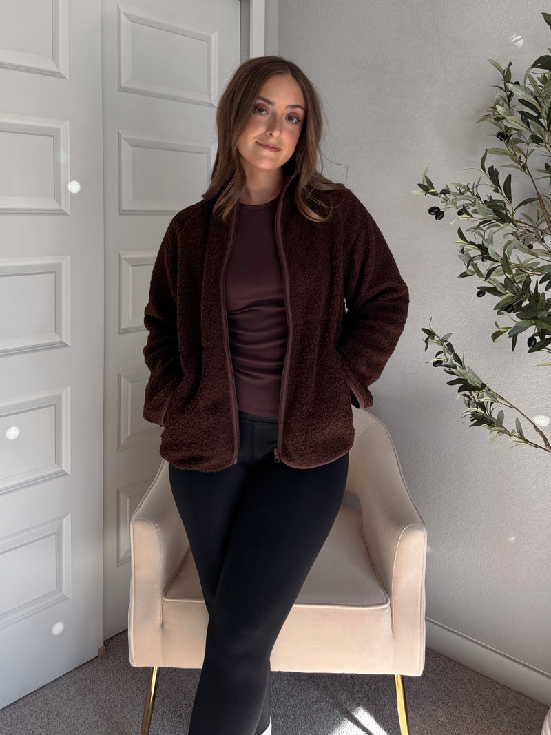 Carlisle Zip Up Mock Neck Fleece Jacket (Brown)