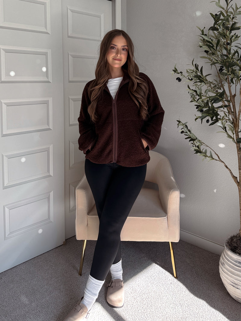 Carlisle Zip Up Mock Neck Fleece Jacket (Brown)