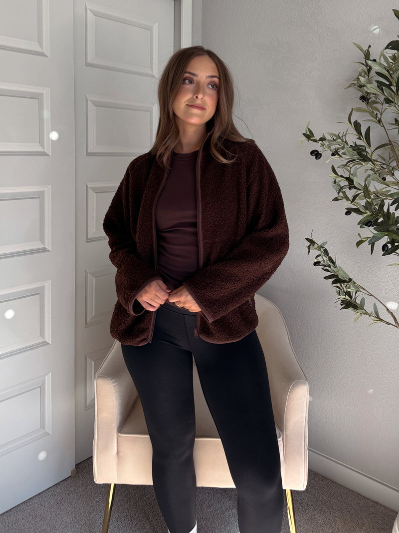 Carlisle Zip Up Mock Neck Fleece Jacket (Brown)