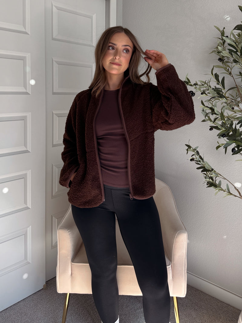 Carlisle Zip Up Mock Neck Fleece Jacket (Brown)