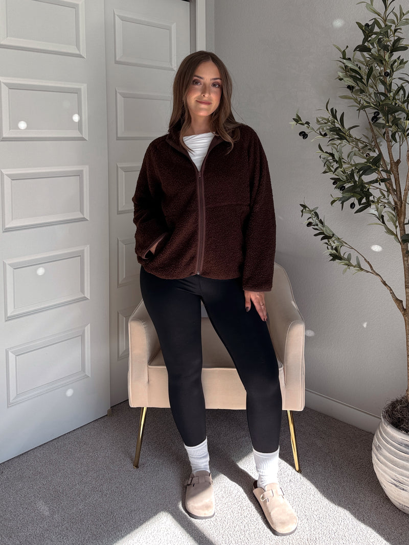 Carlisle Zip Up Mock Neck Fleece Jacket (Brown)