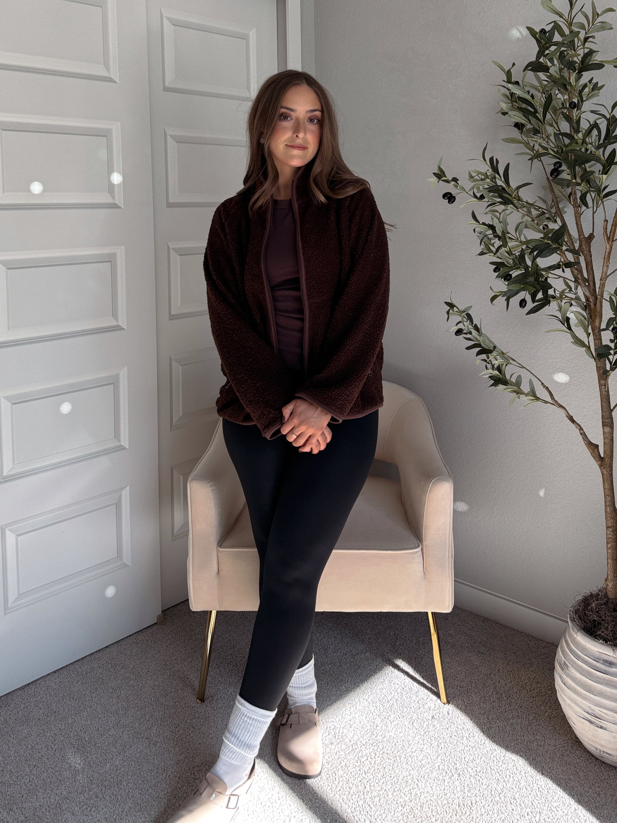 Carlisle Zip Up Mock Neck Fleece Jacket (Brown)