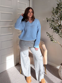 Celeste V-Neck Boxy Cut Balloon Sleeve Sweater (Light Blue)