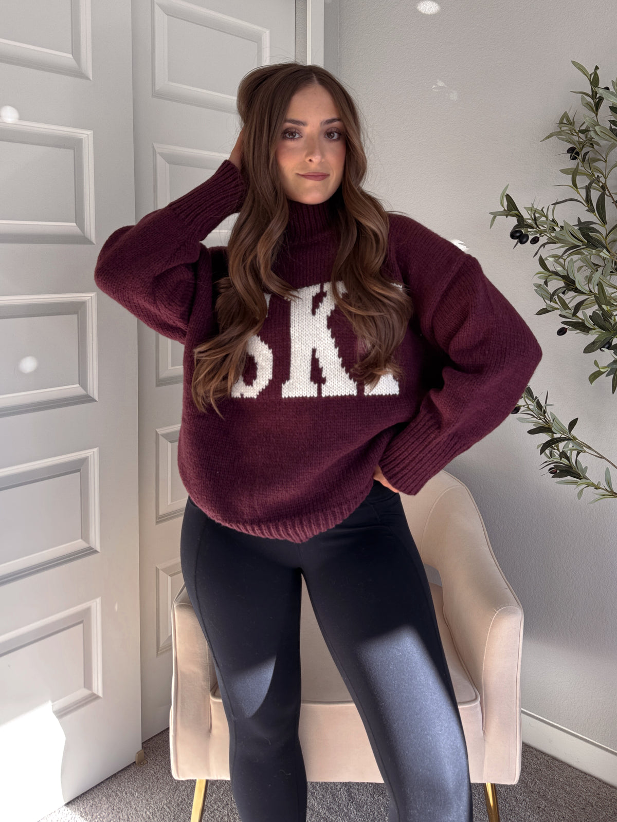 Chalet ‘Ski’ Oversized Mock Neck Sweater (Wine)