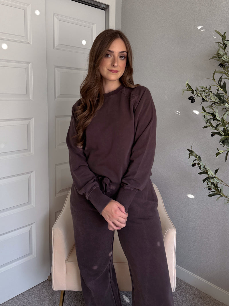 Chestnut Mineral Wash Lace Cotton Pullover (Espresso)